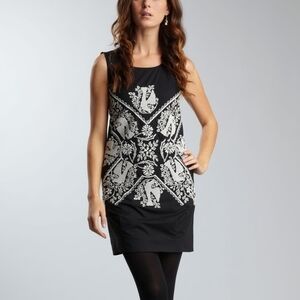 Hazel embroidered shift dress black birds dove
